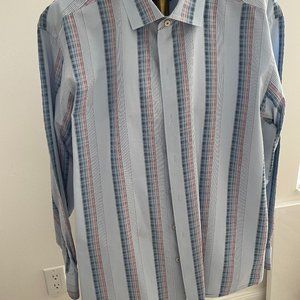 Tommy Bahama Mens Long Sleeved Shirt XXL Blue/Pink/White Plaid Stripe